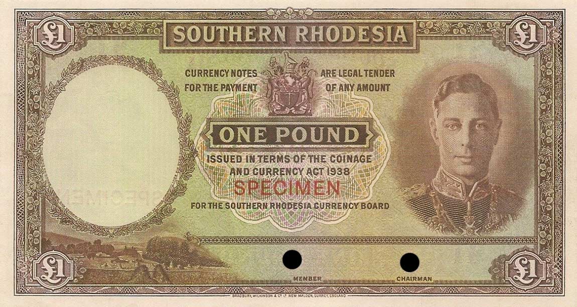 Front of Southern Rhodesia p10ct: 1 Pound from 1939