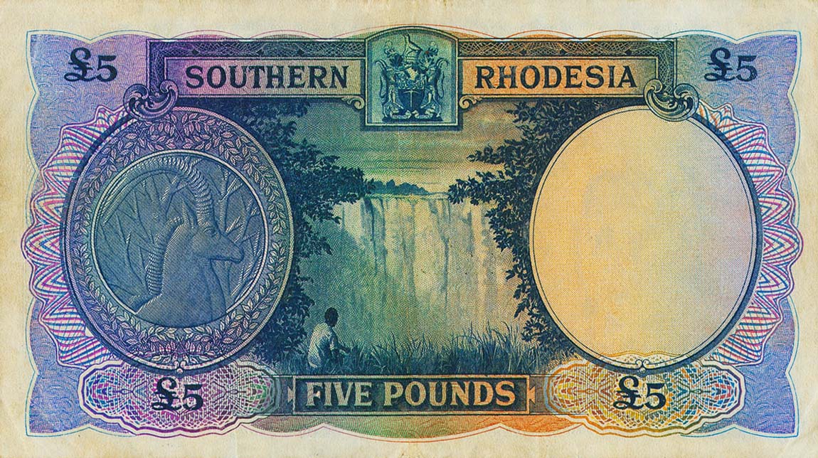 Back of Southern Rhodesia p11a: 5 Pounds from 1939