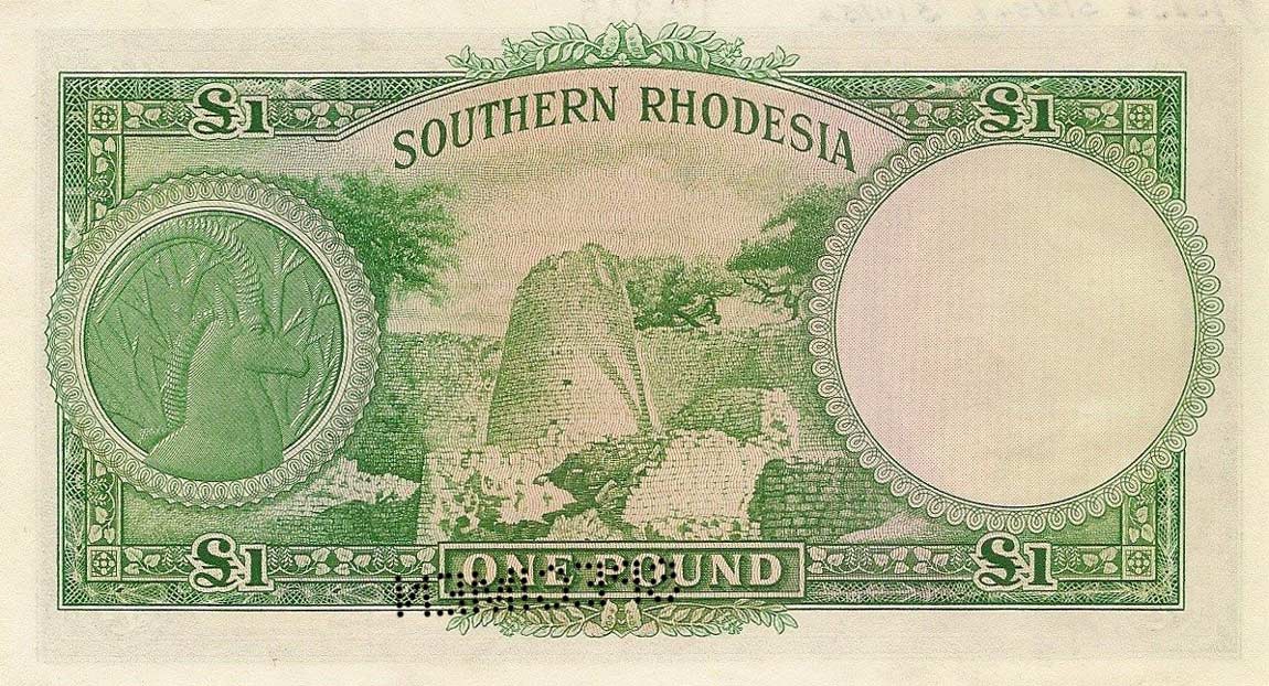 Back of Southern Rhodesia p13s: 1 Pound from 1952