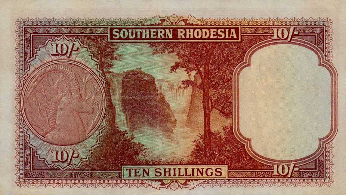 Back of Southern Rhodesia p9b: 10 Shillings from 1944