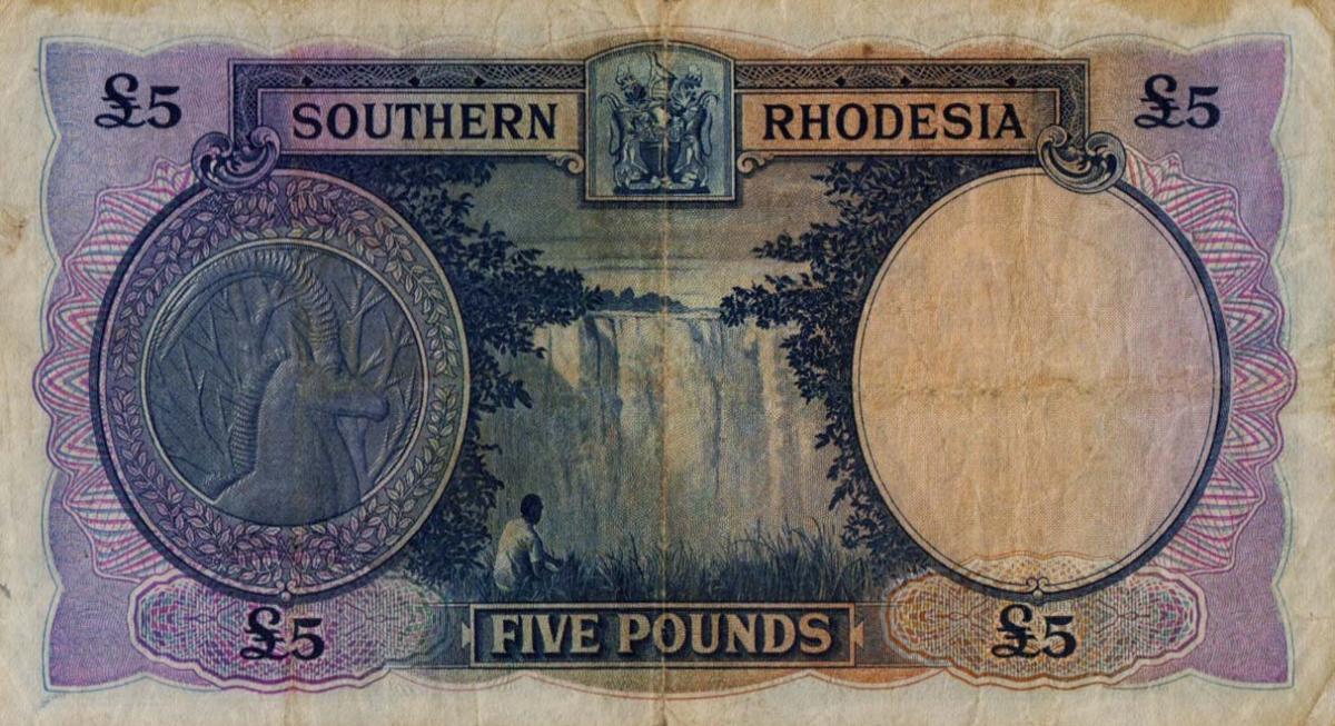 Back of Southern Rhodesia p11d: 5 Pounds from 1948