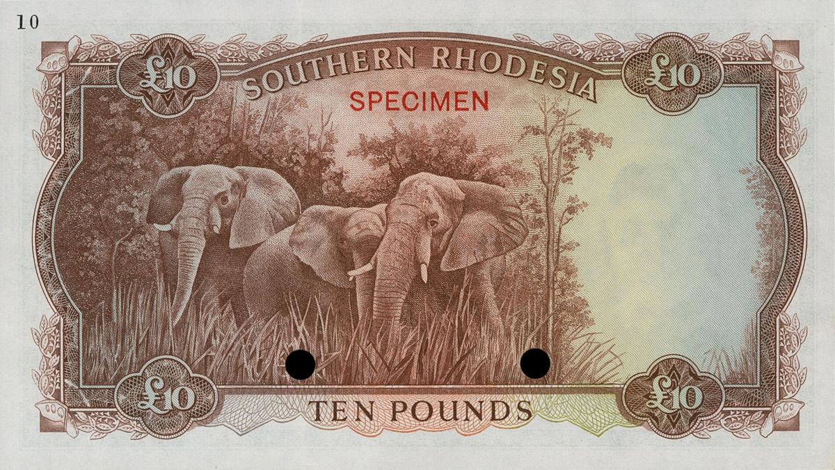 Back of Southern Rhodesia p15ct: 10 Pounds from 1953
