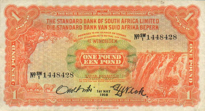 Front of Southwest Africa p11: 1 Pound from 1955