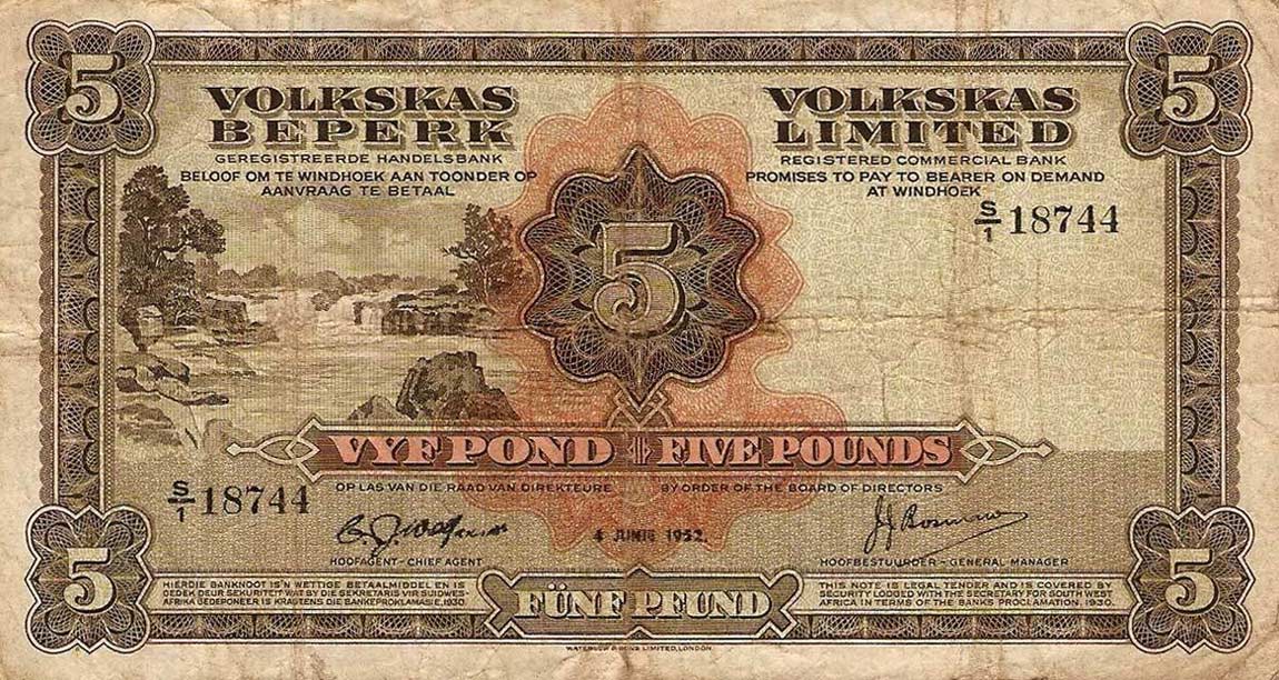 Front of Southwest Africa p15a: 5 Pounds from 1949