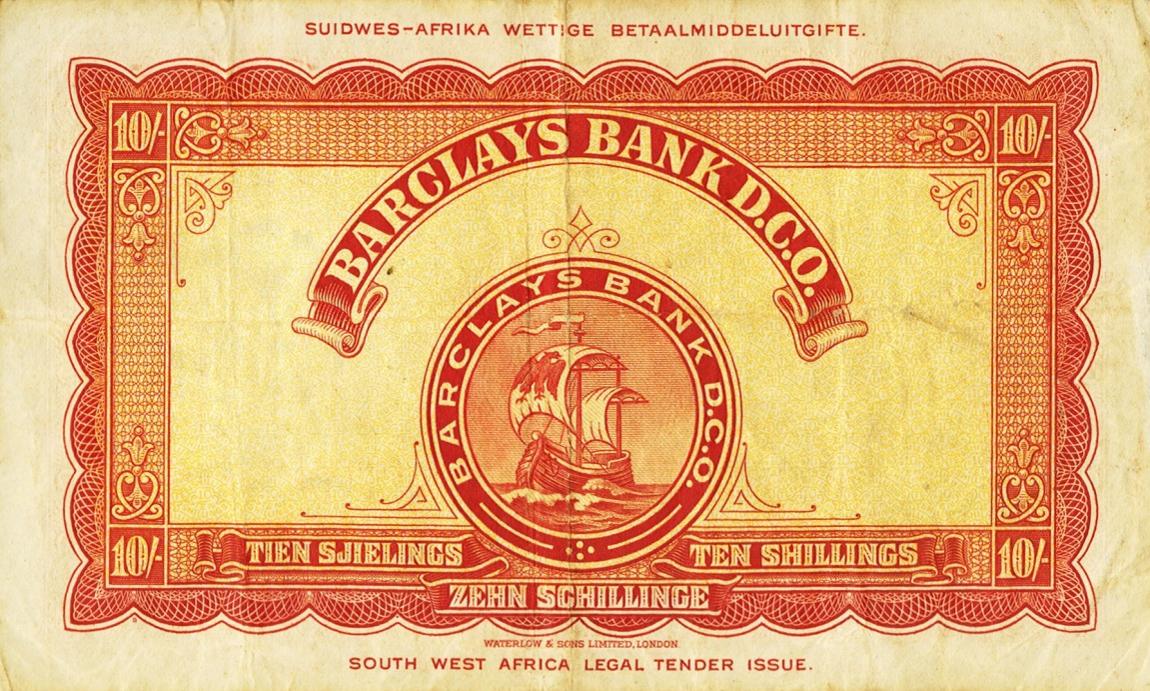 Back of Southwest Africa p4a: 10 Shillings from 1954
