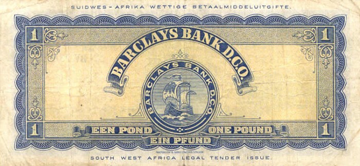 Back of Southwest Africa p5a: 1 Pound from 1954