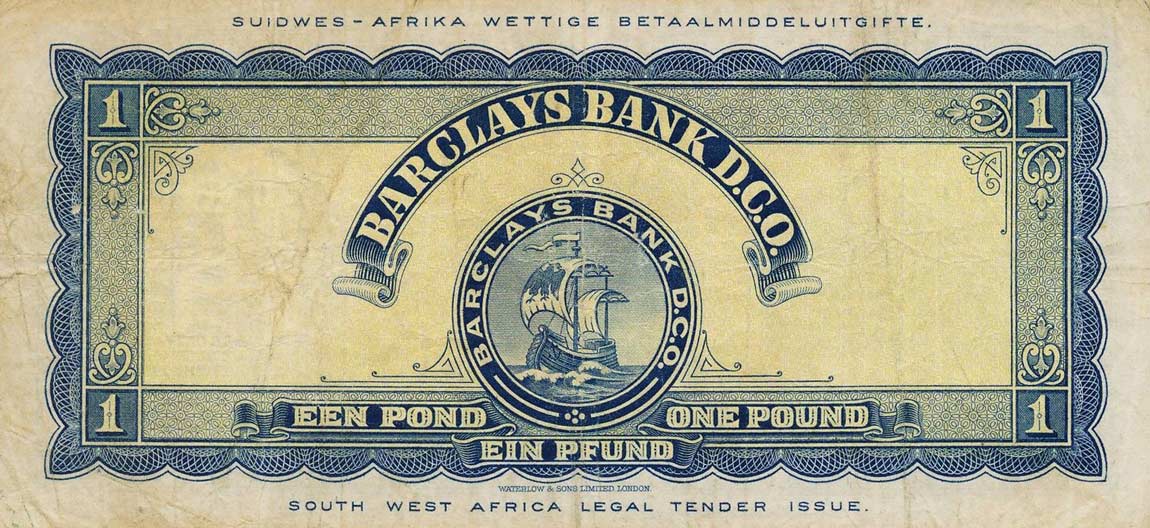 Back of Southwest Africa p5b: 1 Pound from 1958