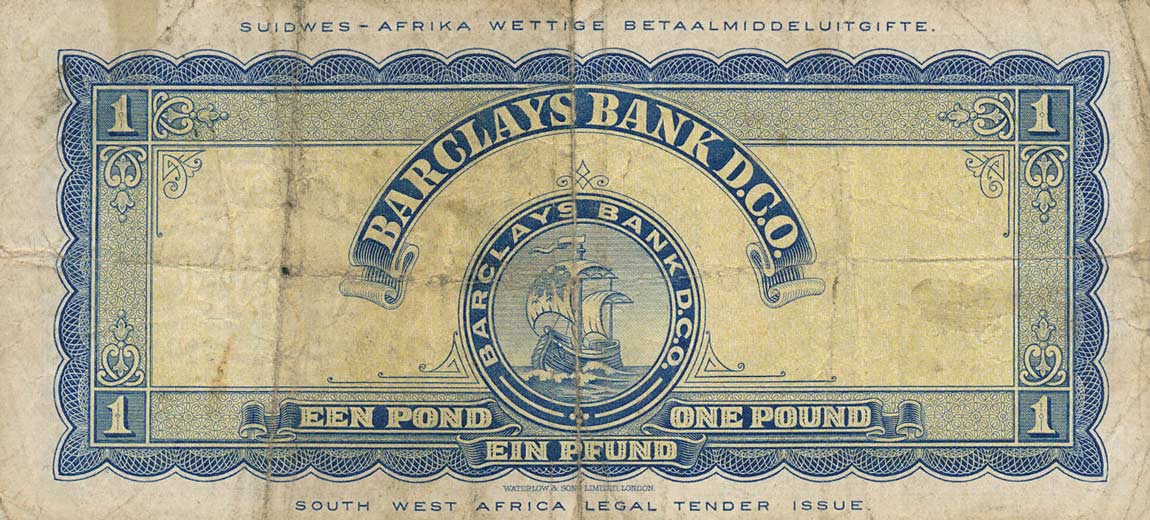 Back of Southwest Africa p5c: 1 Pound from 1958