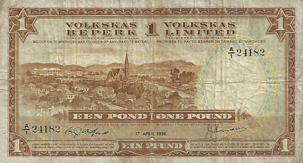 Front of Southwest Africa p14a: 1 Pound from 1949