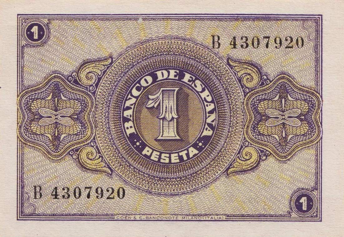 Back of Spain p104a: 1 Peseta from 1937