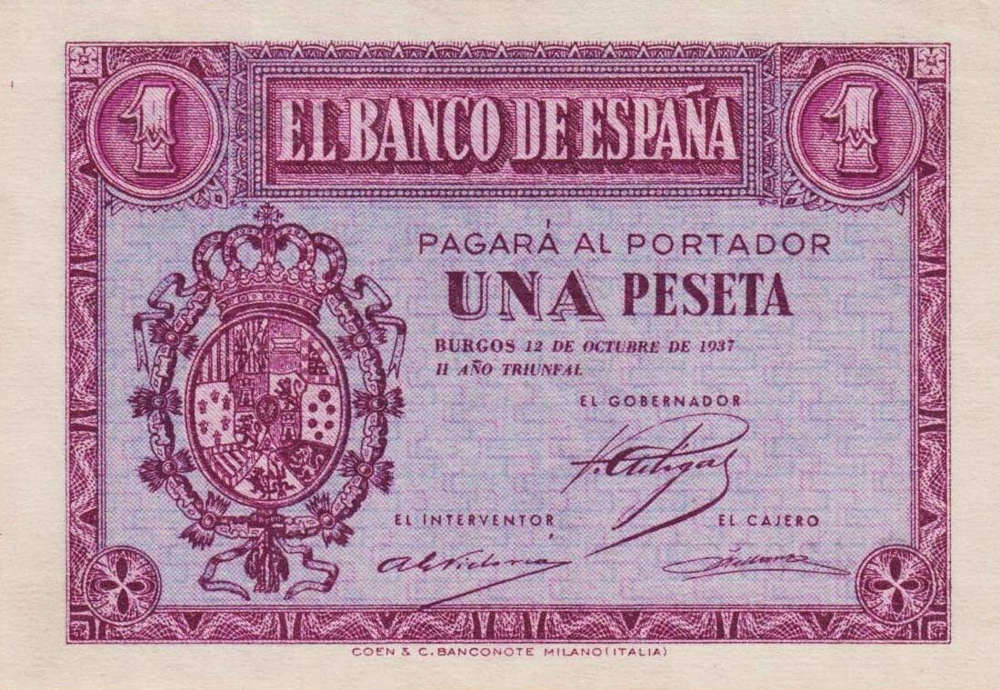 Front of Spain p104a: 1 Peseta from 1937
