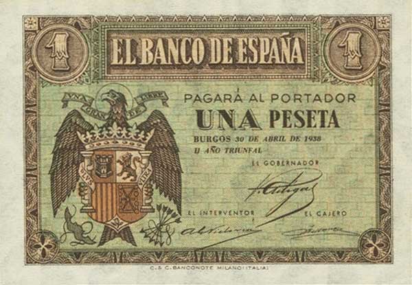 Front of Spain p107a: 1 Peseta from 1938