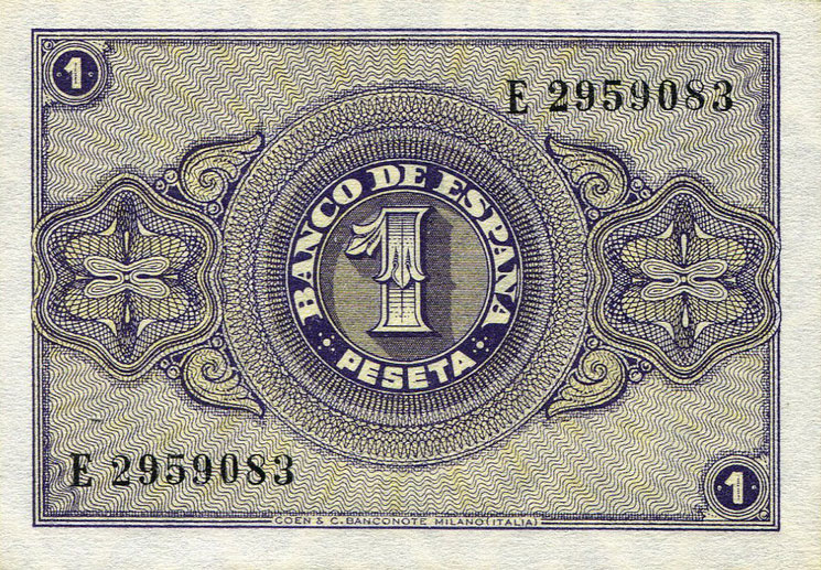 Back of Spain p108a: 1 Peseta from 1938