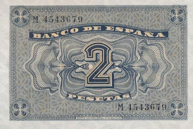 Back of Spain p109a: 2 Pesetas from 1938