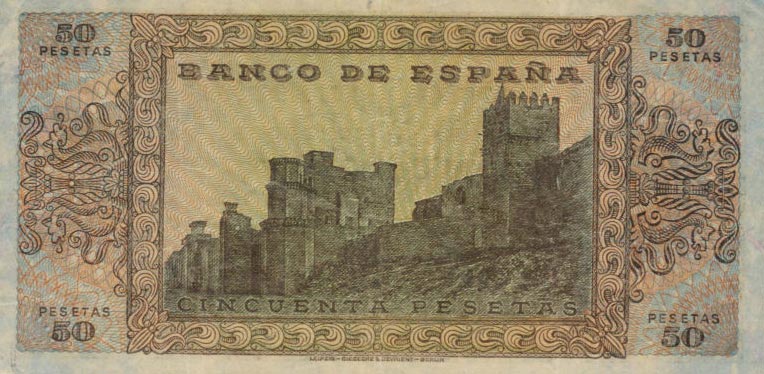 Back of Spain p112a: 50 Pesetas from 1938