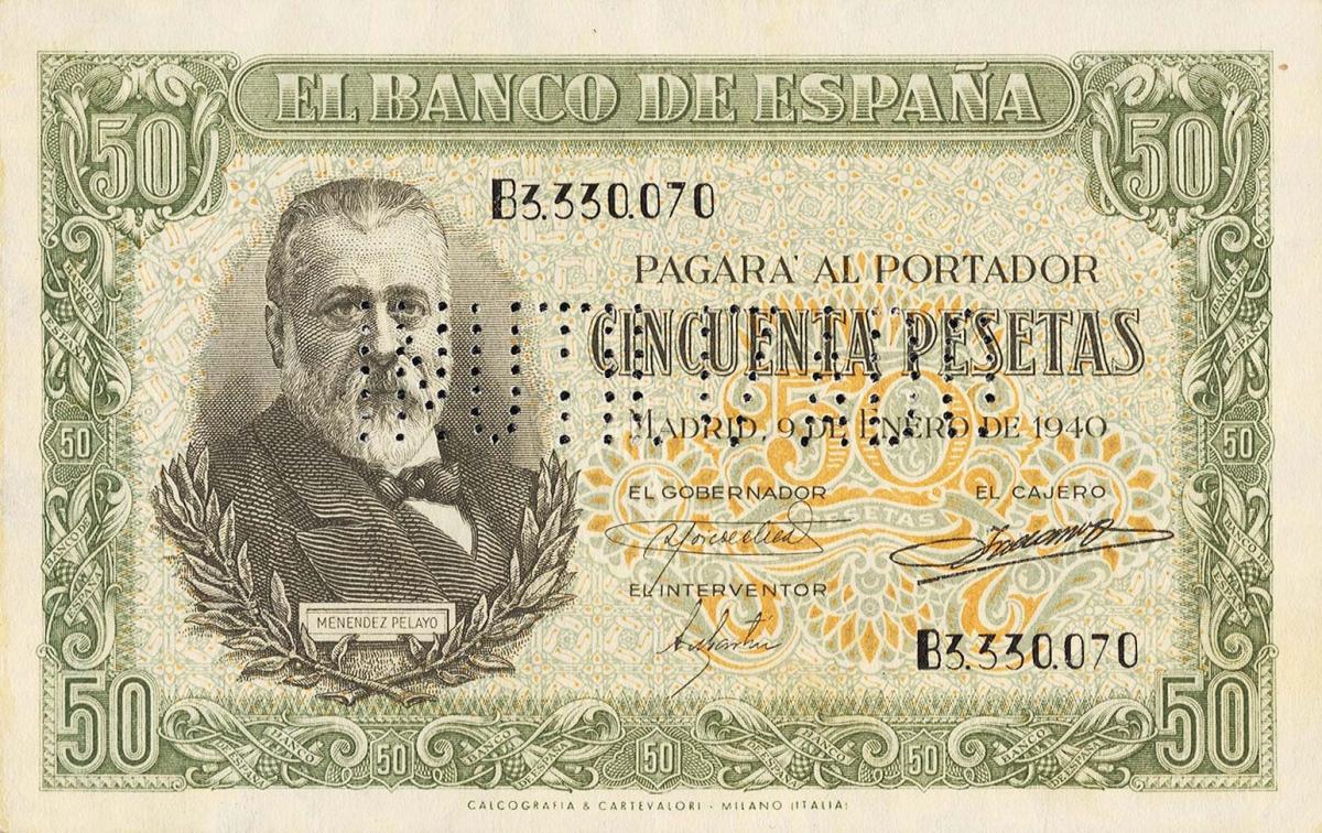 Front of Spain p117s: 50 Pesetas from 1940