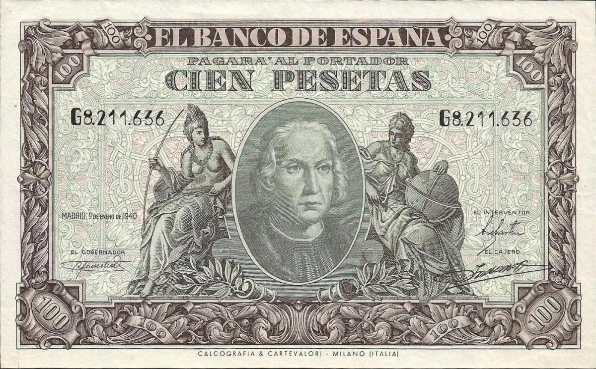 Front of Spain p118a: 100 Pesetas from 1940