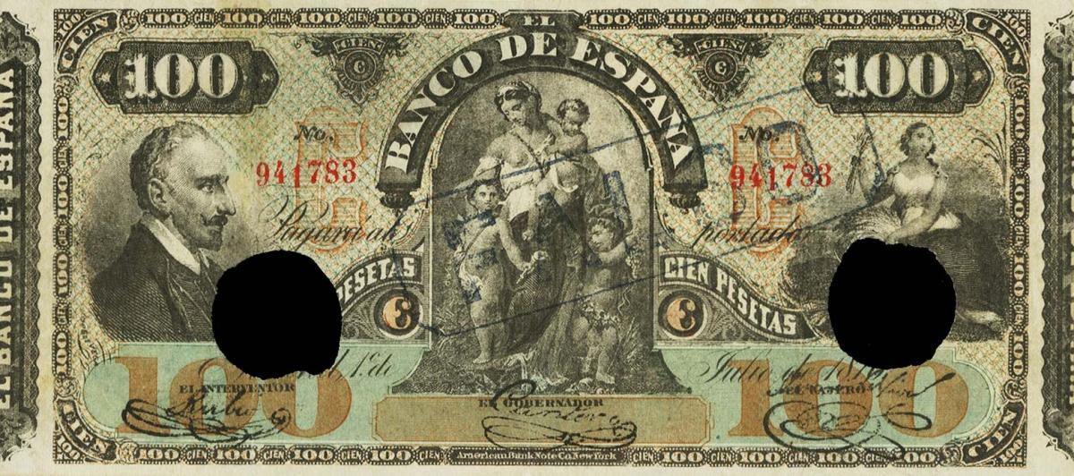 Front of Spain p11x: 100 Pesetas from 1876