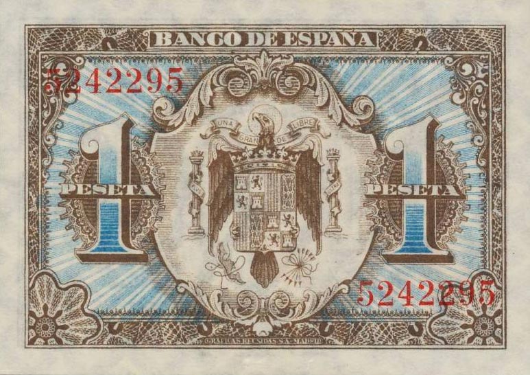 Back of Spain p121a: 1 Peseta from 1940