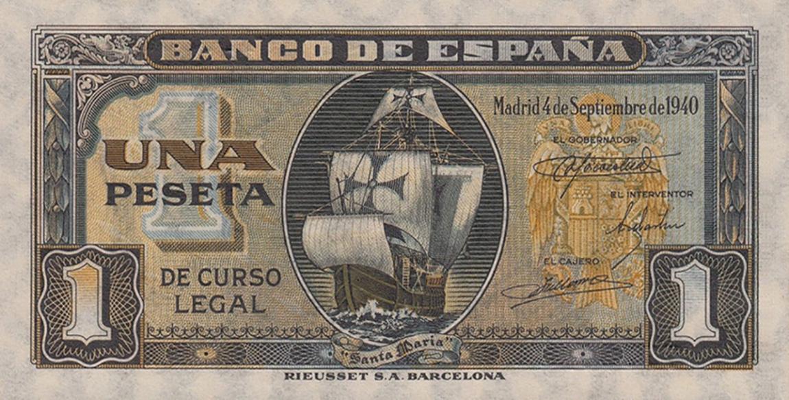 Front of Spain p122a: 1 Peseta from 1940