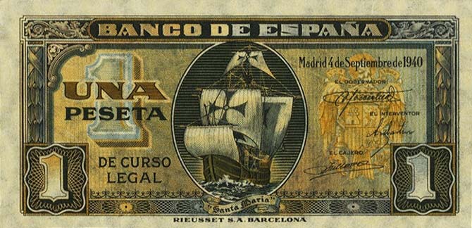Front of Spain p122s: 1 Peseta from 1940