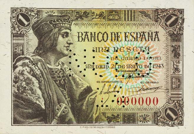 Front of Spain p126s: 1 Peseta from 1943