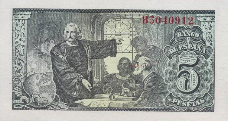 Back of Spain p127a: 5 Pesetas from 1943