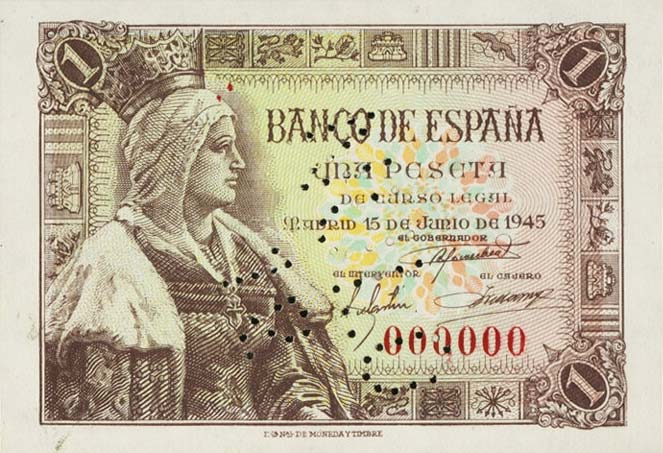 Front of Spain p128s: 1 Peseta from 1945