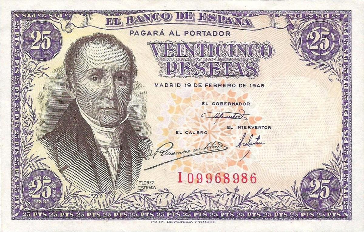 Front of Spain p130a: 25 Pesetas from 1946