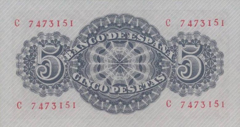 Back of Spain p134a: 5 Pesetas from 1947