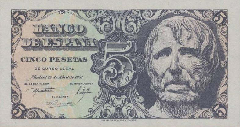Front of Spain p134a: 5 Pesetas from 1947