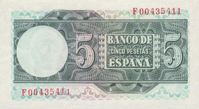 Back of Spain p136a: 5 Pesetas from 1948