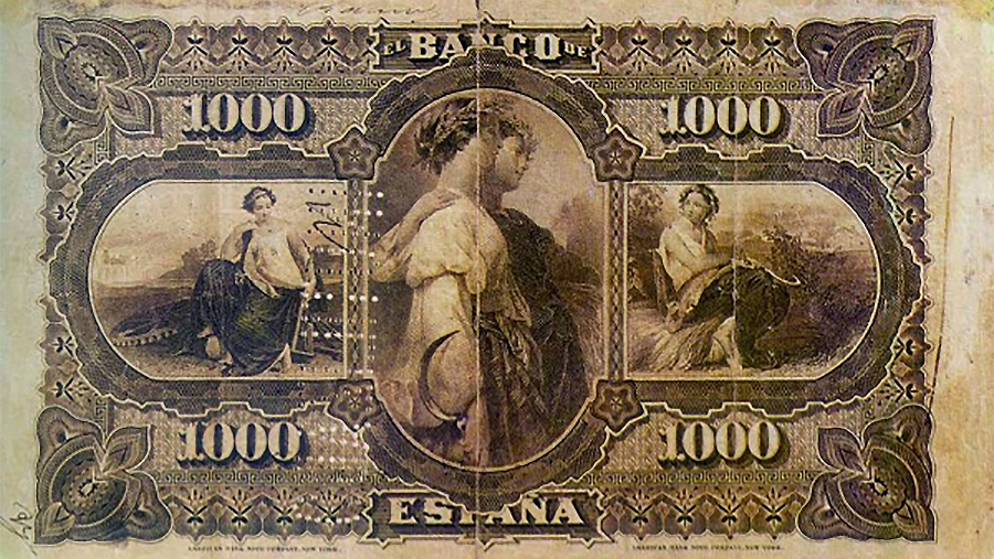 Back of Spain p13: 1000 Pesetas from 1876