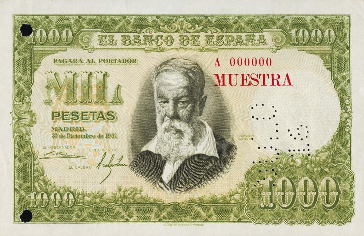 Front of Spain p143s: 1000 Pesetas from 1951