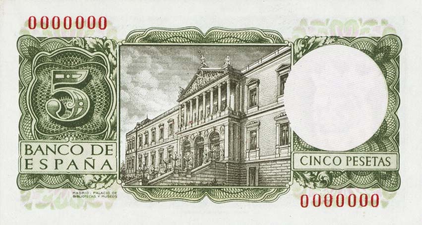 Back of Spain p146s: 5 Pesetas from 1954