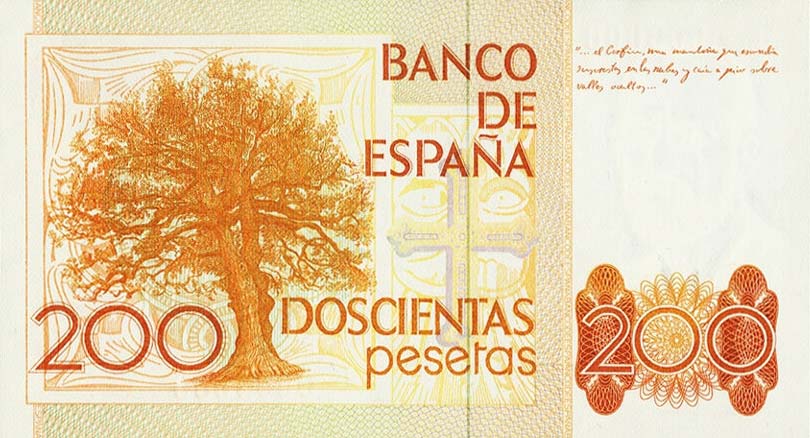 Back of Spain p156s: 200 Pesetas from 1980