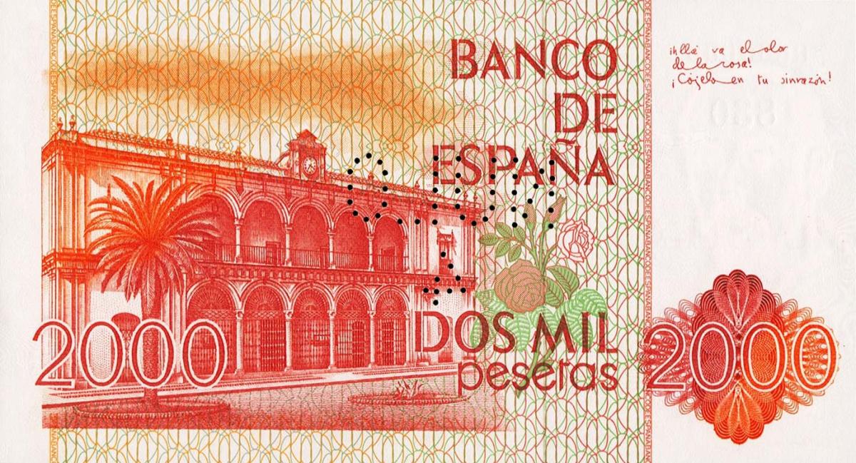 Back of Spain p159s: 2000 Pesetas from 1980