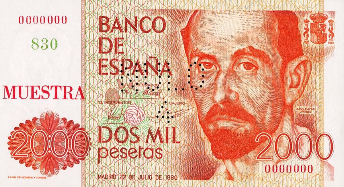 Front of Spain p159s: 2000 Pesetas from 1980