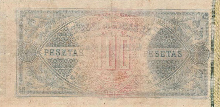 Back of Spain p15: 100 Pesetas from 1878