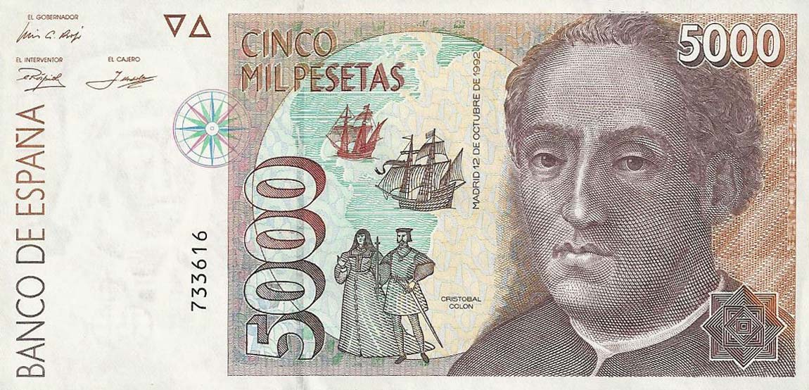 Front of Spain p165: 5000 Pesetas from 1992
