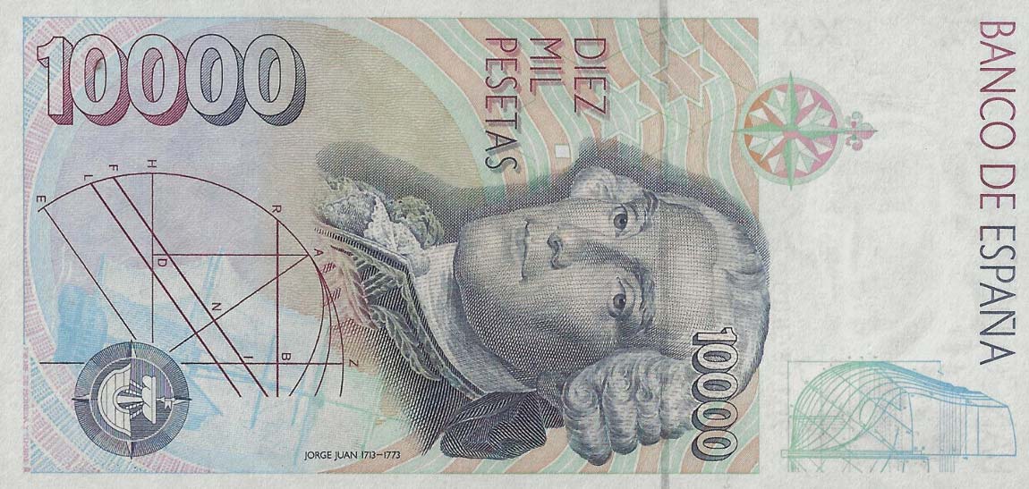 Back of Spain p166a: 10000 Pesetas from 1992