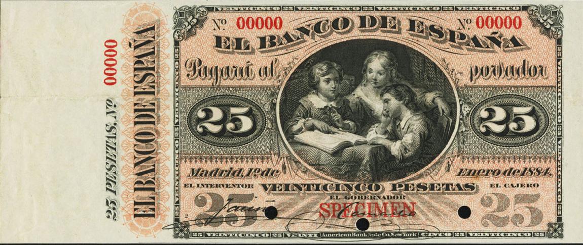 Front of Spain p24s: 25 Pesetas from 1884