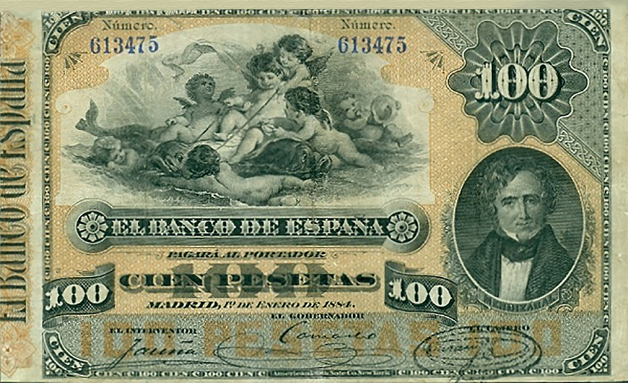 Front of Spain p26a: 100 Pesetas from 1884