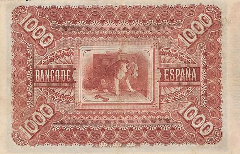 Back of Spain p28a: 1000 Pesetas from 1884