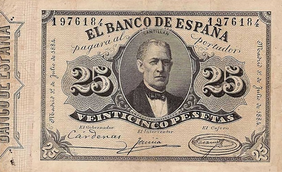 Front of Spain p29: 25 Pesetas from 1884