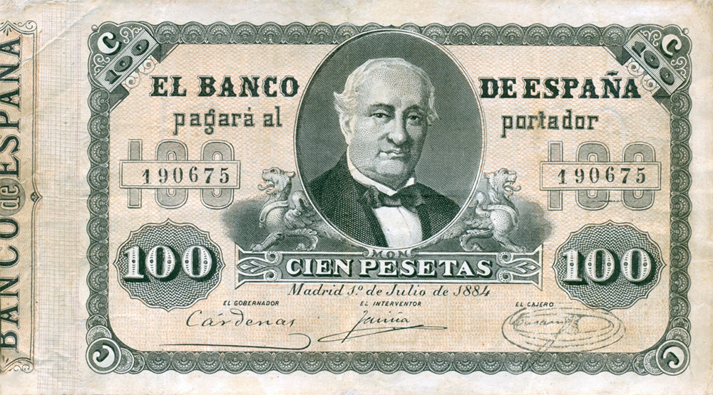 Front of Spain p31: 100 Pesetas from 1884