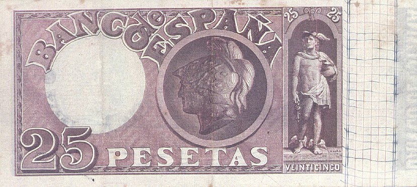 Back of Spain p49a: 25 Pesetas from 1899