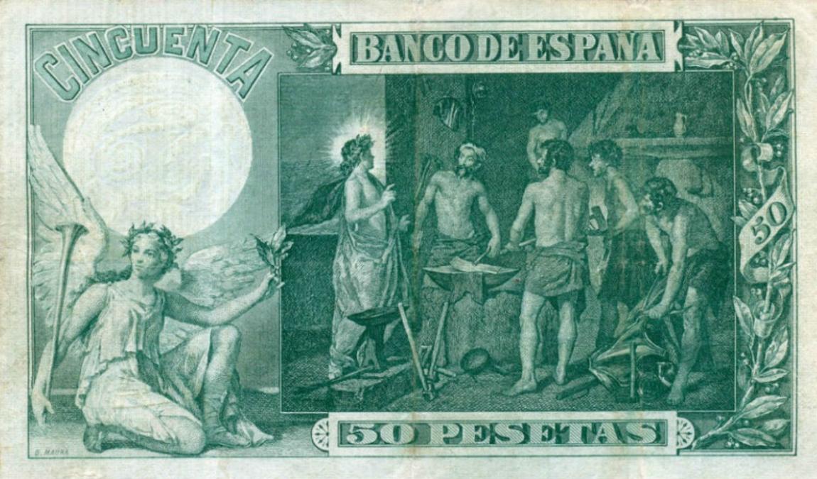 Back of Spain p52a: 50 Pesetas from 1902