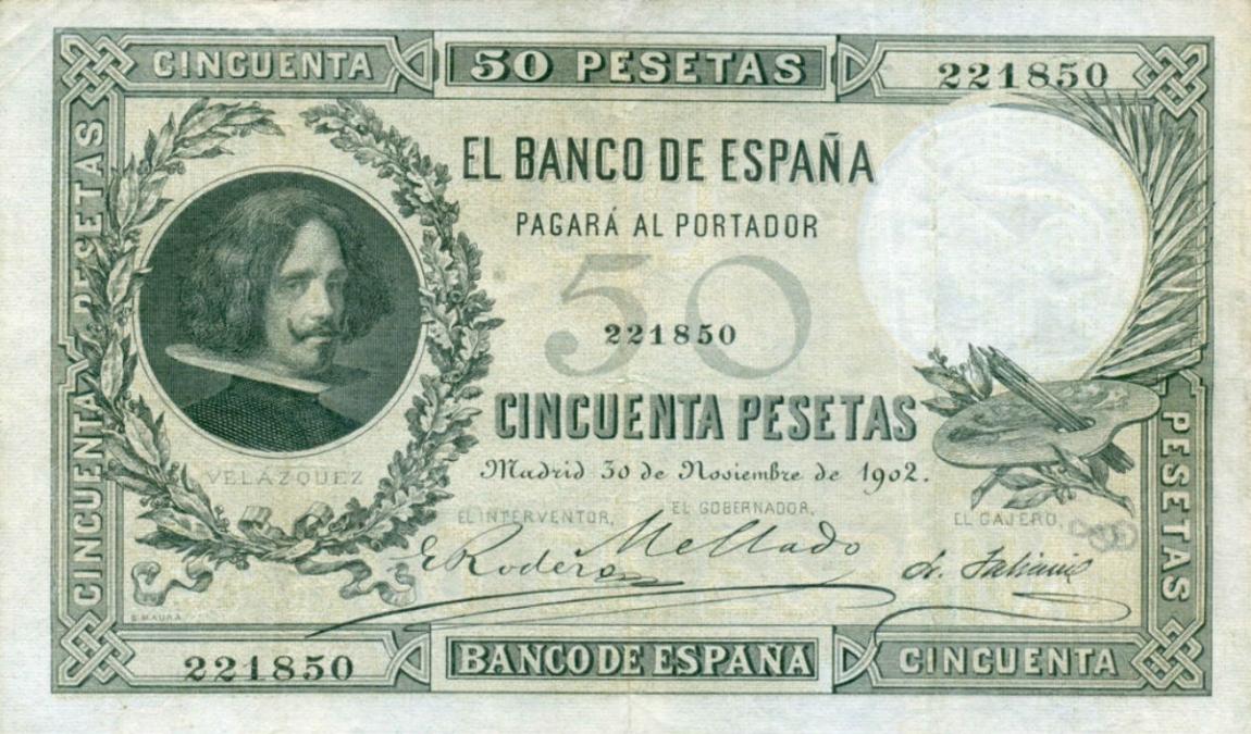 Front of Spain p52a: 50 Pesetas from 1902