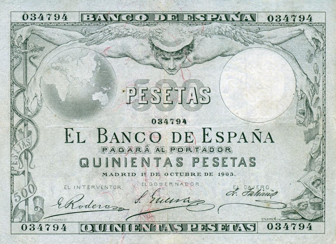 Front of Spain p54a: 500 Pesetas from 1903